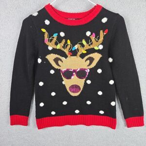 It's Our Time Girls Size 9-10 Reindeer Christmas Ugly Sweater Sequin Rudolph